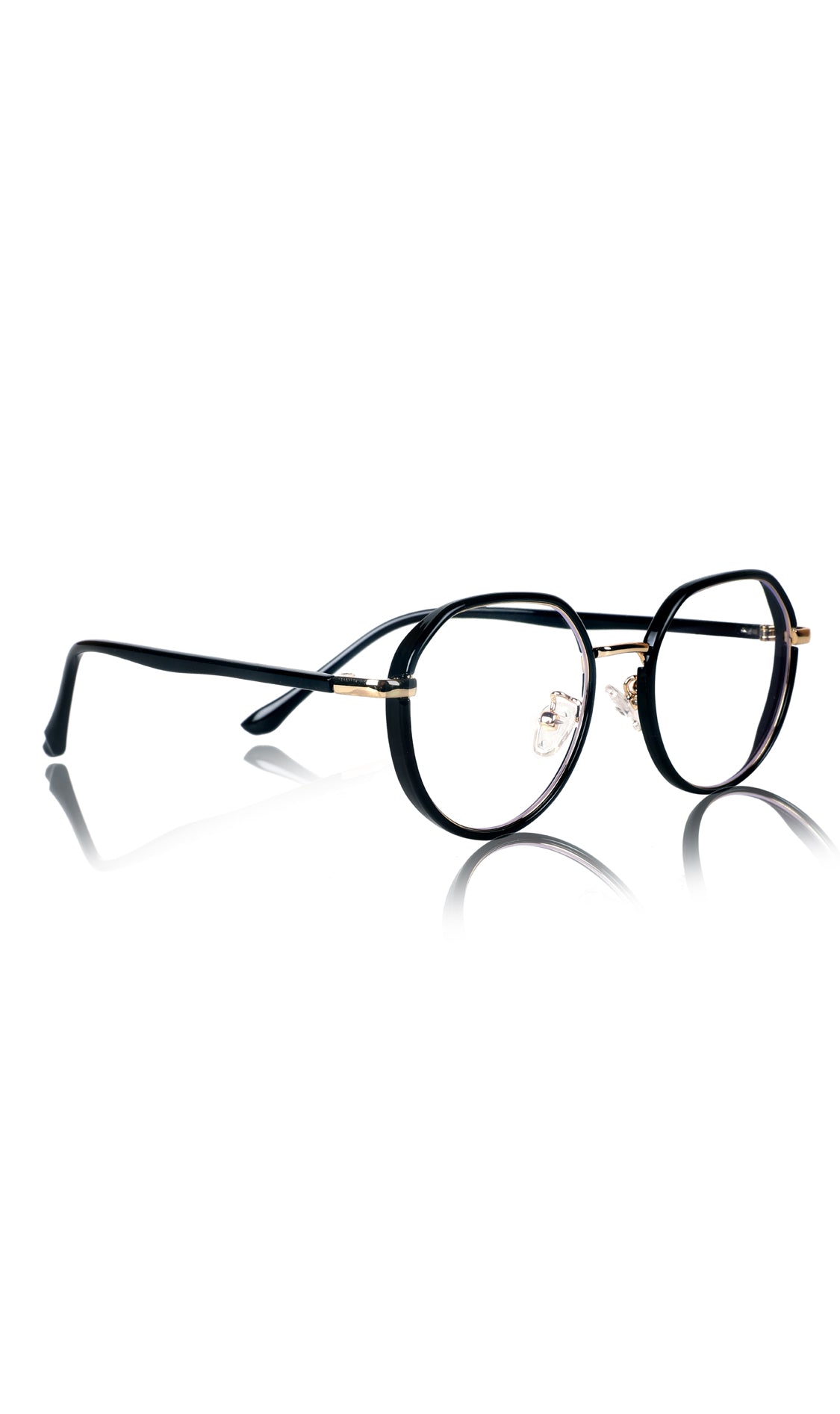 Jodykoes® Pure TR Metal and Plastic Combination Round Flat-Top Spectacle Frame | Blu cut and Anti Glare Computer Mobile Phone Protection Eyewear Eyeglasses (Black Gold)