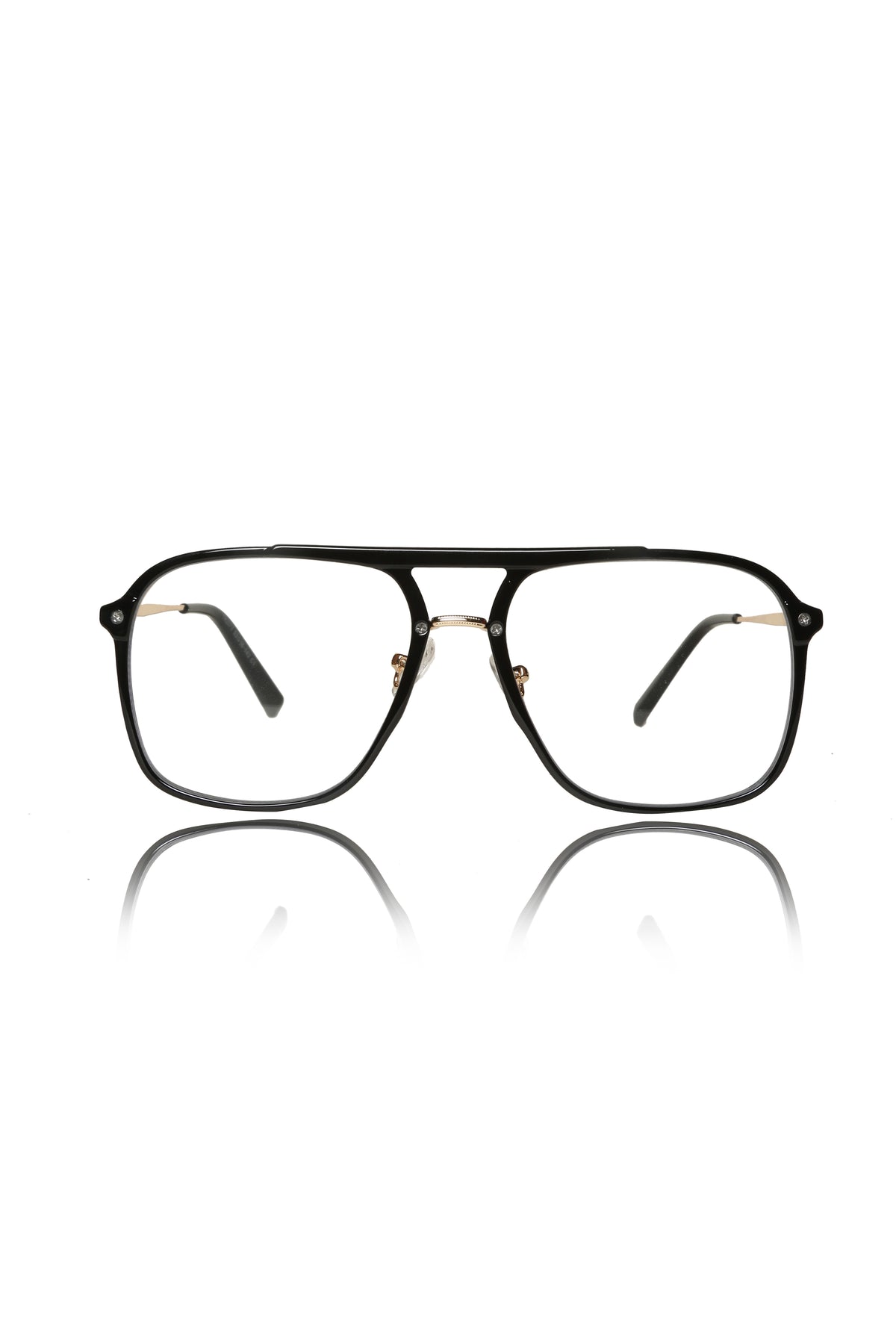 Jodykoes® Premium Series Double Bar Eyewear Eyeglasses Spectacles Frame for Men and Women (Black and Gold)