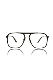 Jodykoes® Premium Series Double Bar Eyewear Eyeglasses Spectacles Frame for Men and Women (Black and Gold)
