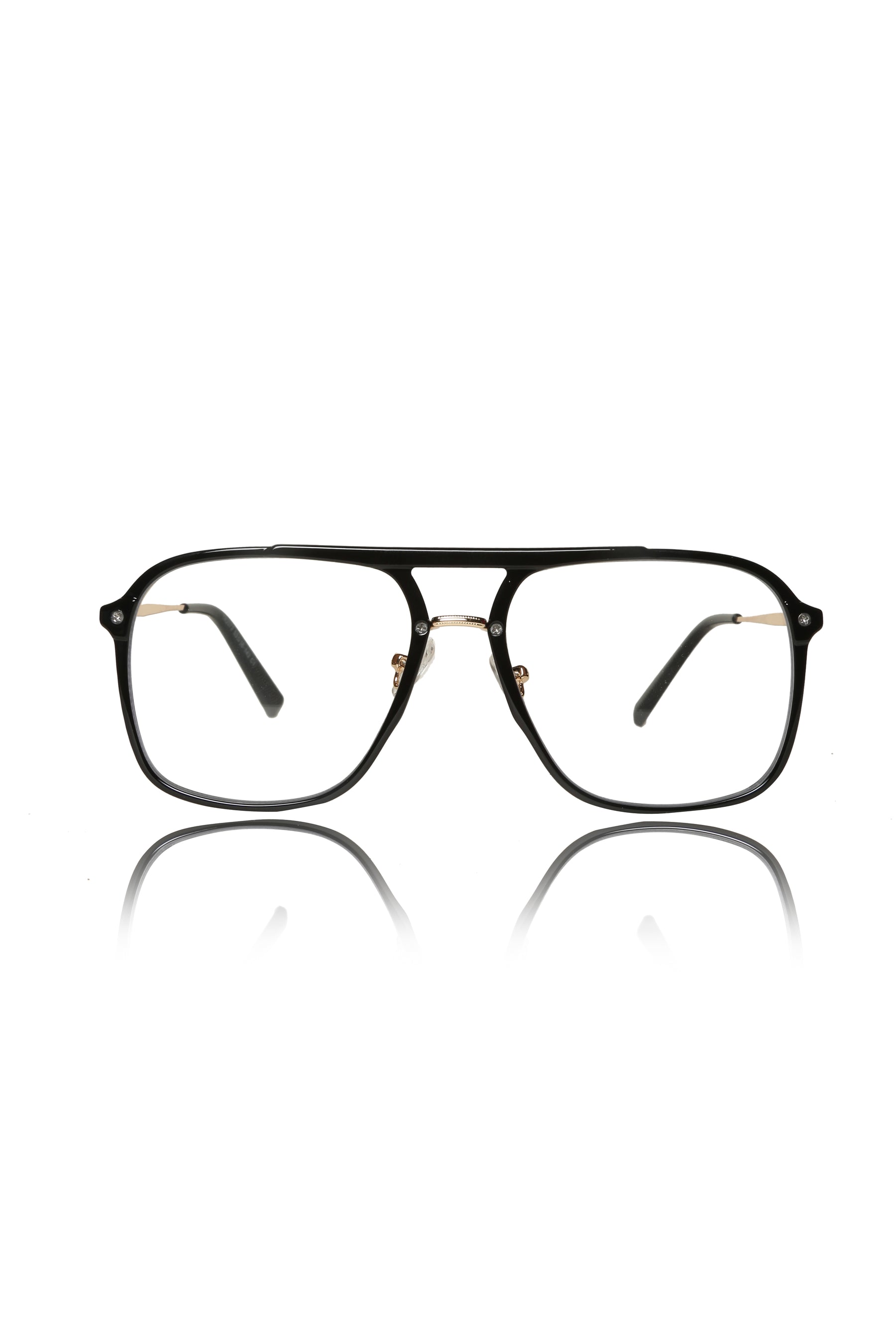 Jodykoes® Premium Series Double Bar Eyewear Eyeglasses Spectacles Frame for Men and Women (Black and Gold)