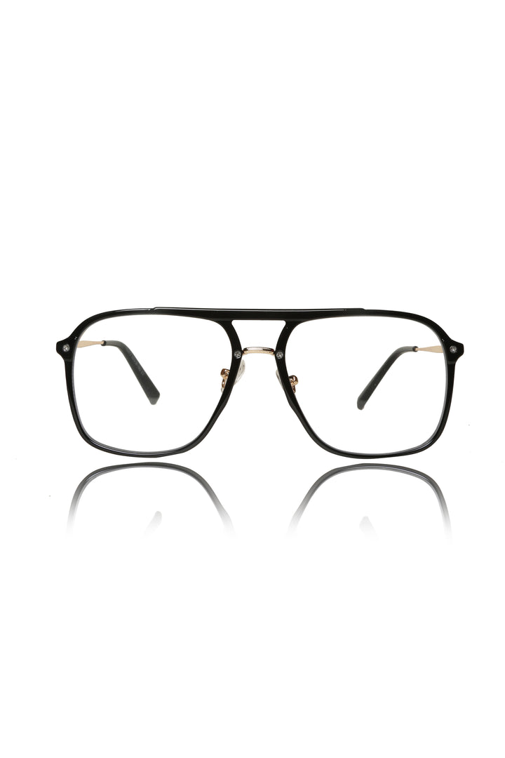 Jodykoes® Premium Series Double Bar Eyewear Eyeglasses Spectacles Frame for Men and Women (Black and Gold)