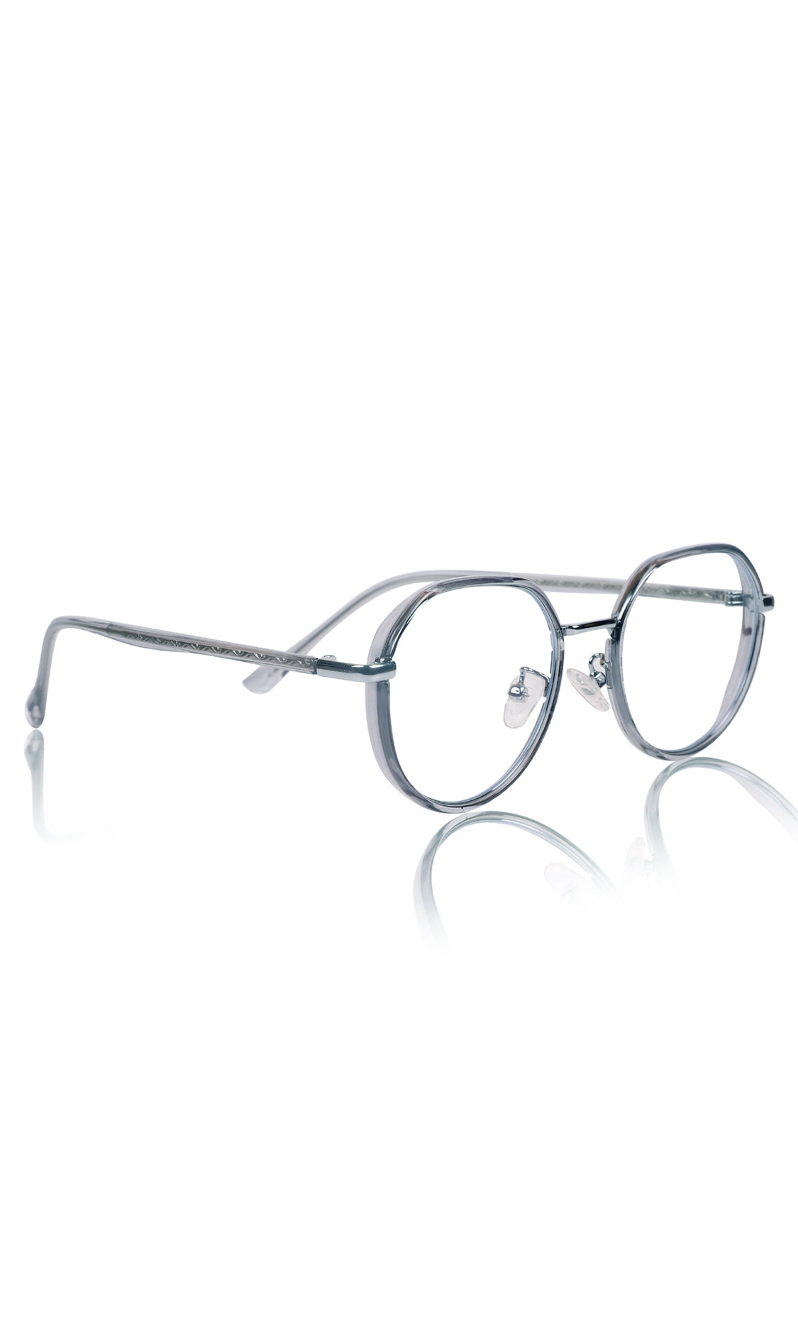 Jodykoes® Pure TR Metal and Plastic Combination Round Flat-Top Spectacle Frame | Blu cut and Anti Glare Computer Mobile Phone Protection Eyewear Eyeglasses (Glass Grey)
