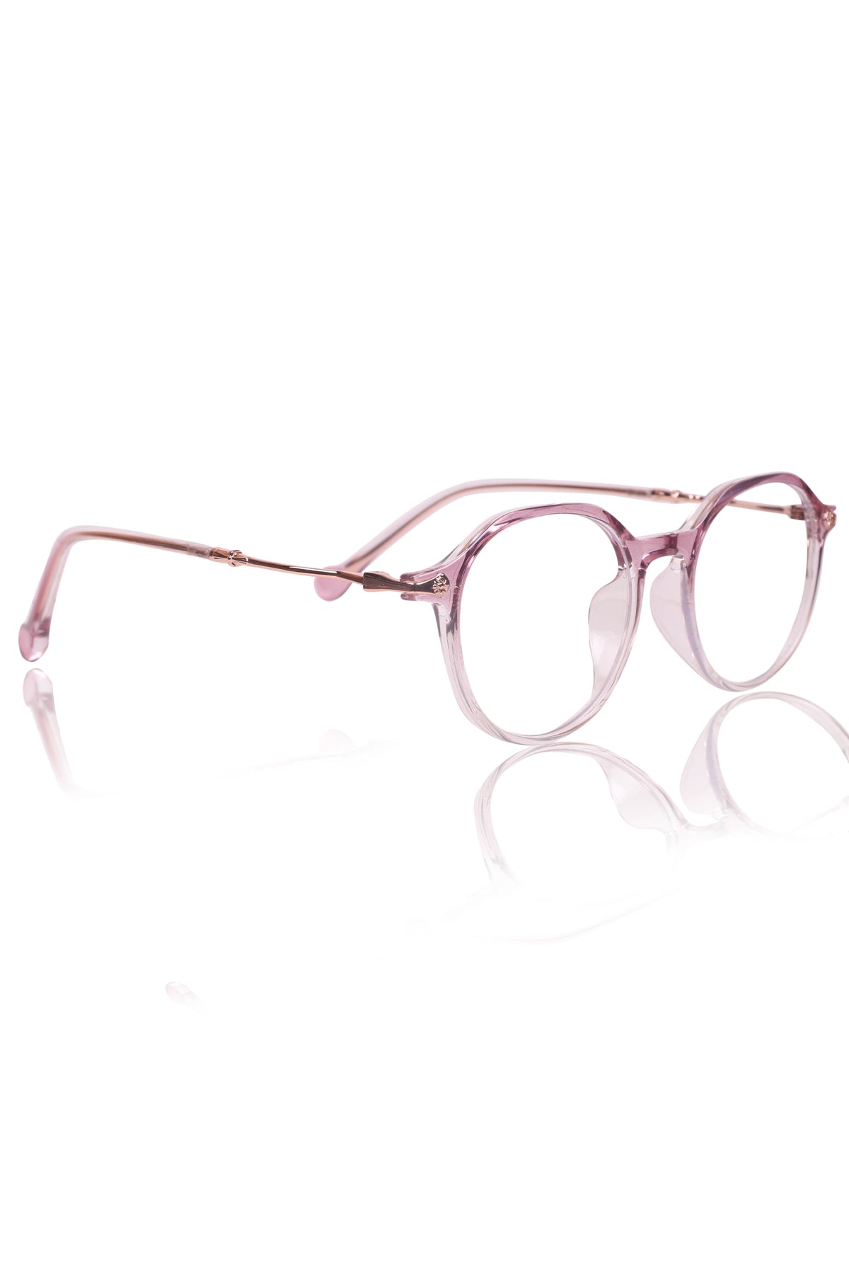 Jodykoes® Pure TR Round Plastic Frame With Metal Arms Fashionable Eyewear Spectacles | Blu cut and Anti Glare Computer Protection Eyeglasses Frame for Women (Pink/Purple)