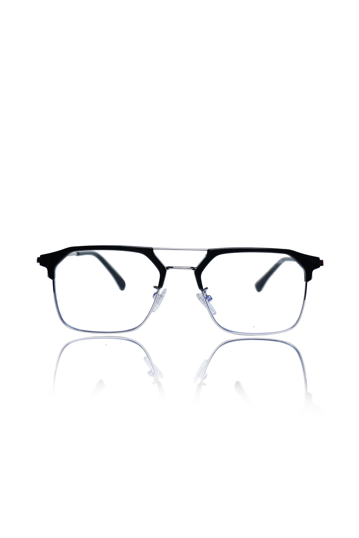 Jodykoes® Premium Series Classic Vintage Eyewear Eyeglasses Spectacles with Blue Light Anti Glare Glasses Frame for Men and Women (Black & Silver)