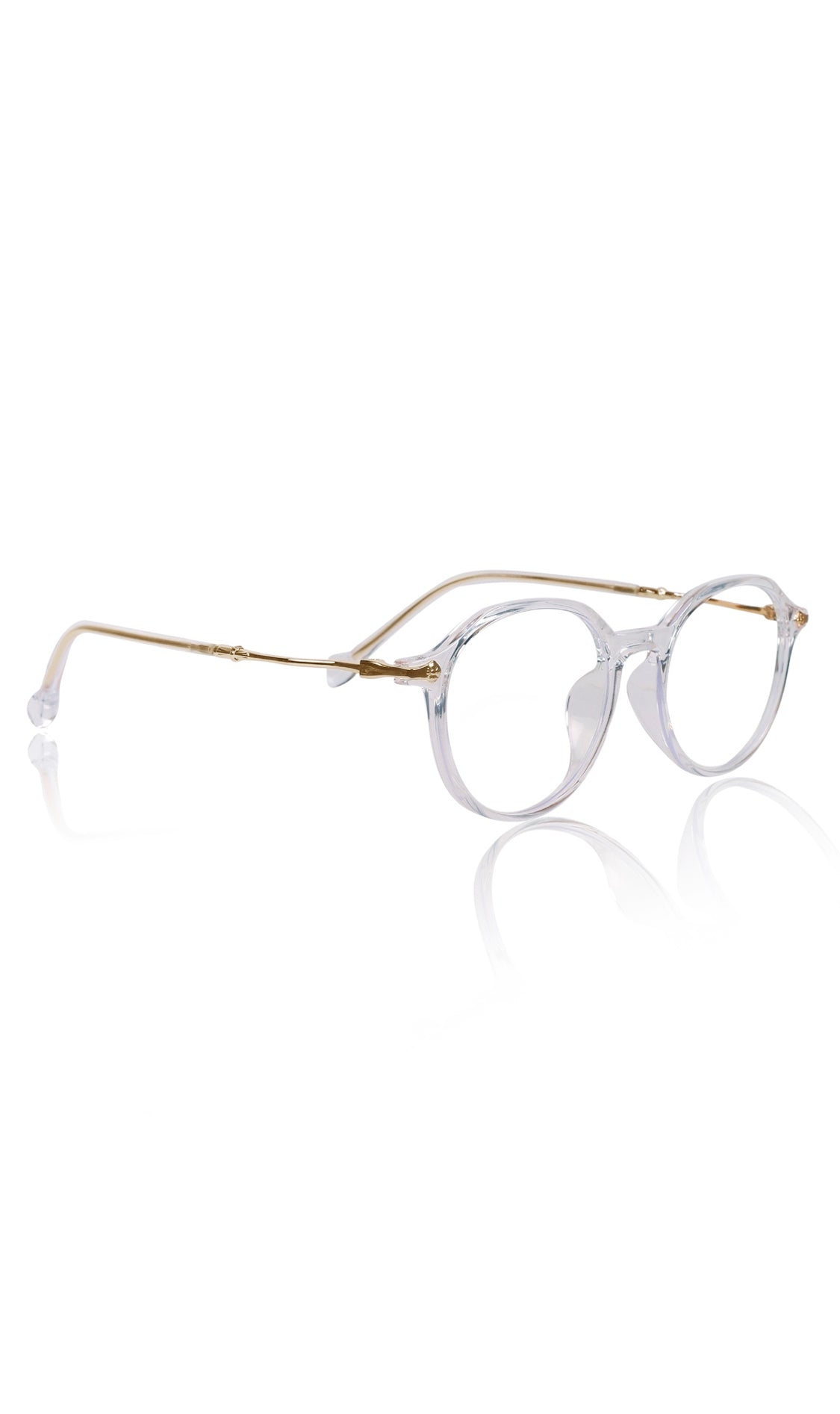 Jodykoes® Pure TR Round Plastic Frame With Metal Arms Fashionable Eyewear Spectacles | Blu cut and Anti Glare Computer Protection Eyeglasses Frame for Women (Transparent)