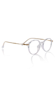 Jodykoes® Pure TR Round Plastic Frame With Metal Arms Fashionable Eyewear Spectacles | Blu cut and Anti Glare Computer Protection Eyeglasses Frame for Women (Transparent)