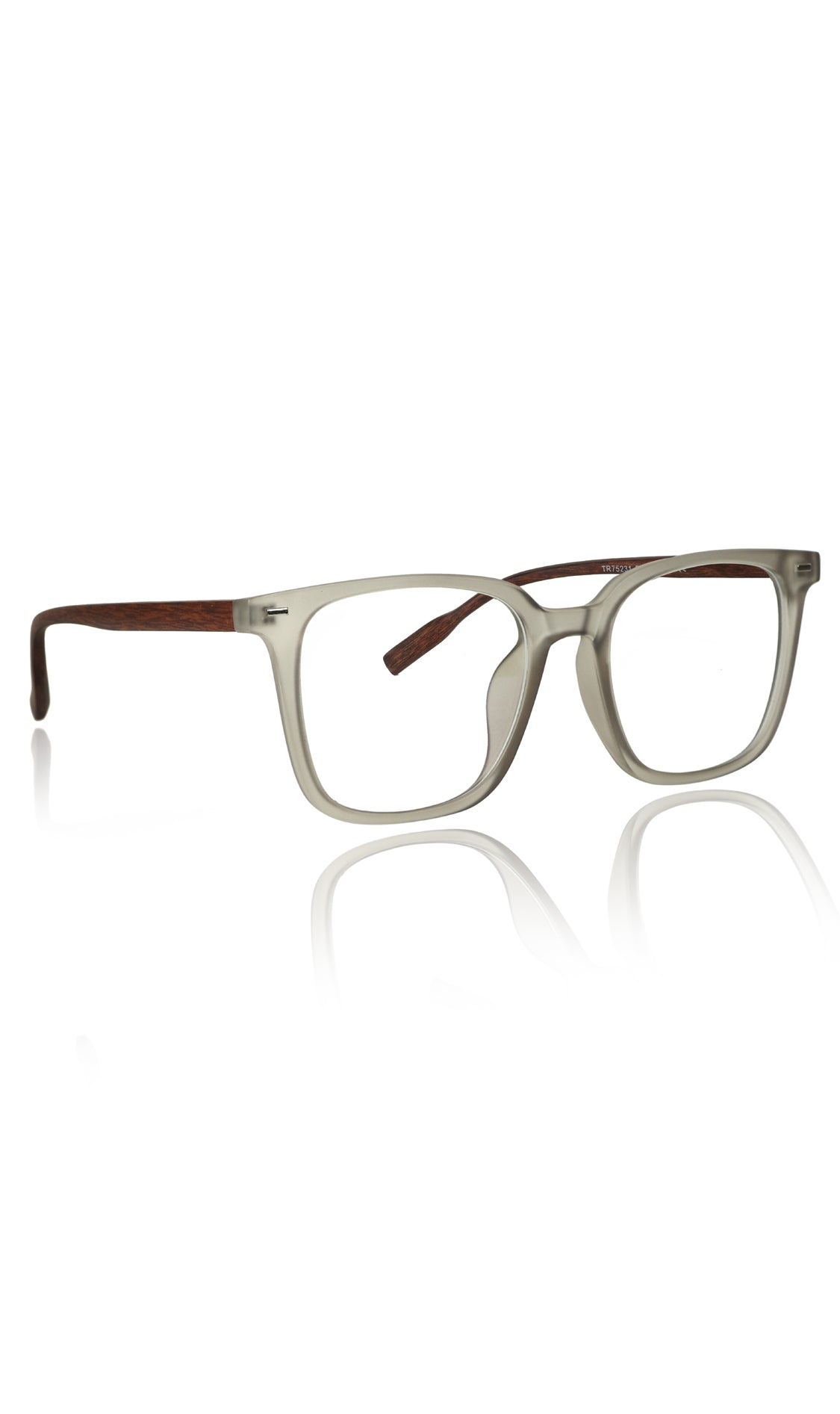 Jodykoes® Premium Series Woodern Finish collection Square Spectacle Frame | Fashionable Eyeglasses Eyewear for Men and Women (Grey Wood)