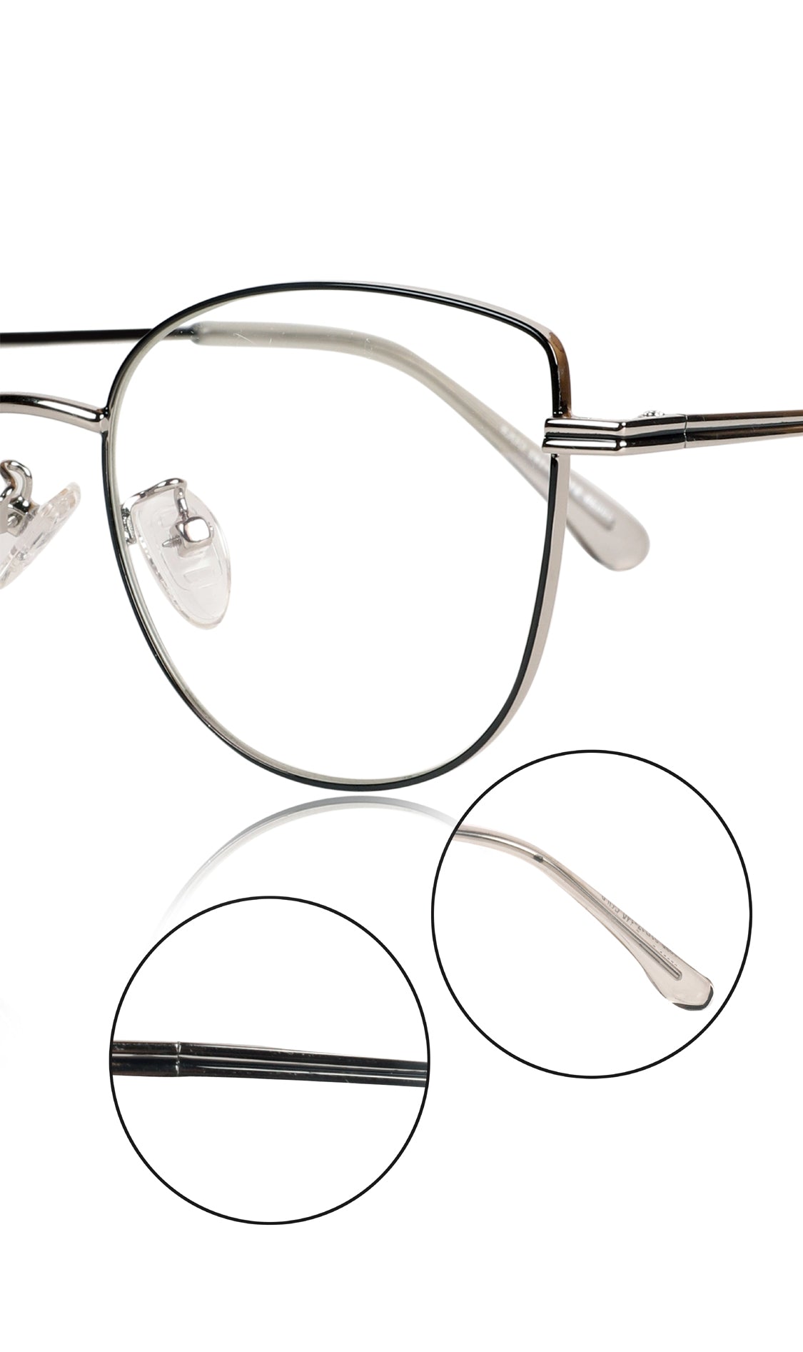 Jodykoes® Premium Series Cat Eye Metal Designer Frame Women Spectacle | Fashionable Blu Cut Anti Glare Eyeglasses For Computer, Mobile Phone and Blue Rays Protection Eyewear (Black & Silver) - Jodykoes ®