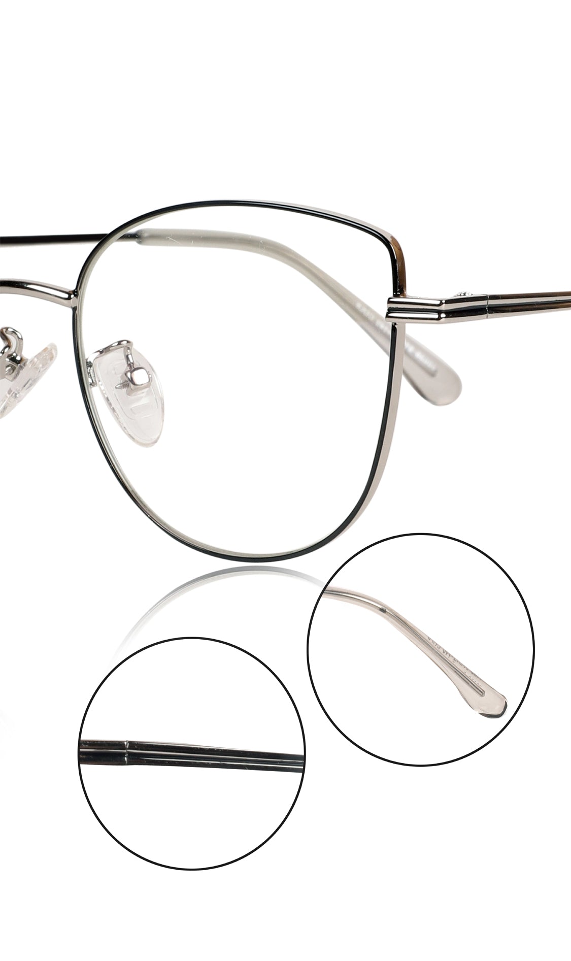 Jodykoes® Premium Series Cat Eye Metal Designer Frame Women Spectacle | Fashionable Blu Cut Anti Glare Eyeglasses For Computer, Mobile Phone and Blue Rays Protection Eyewear (Black & Silver)