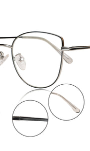 Jodykoes® Premium Series Cat Eye Metal Designer Frame Women Spectacle | Fashionable Blu Cut Anti Glare Eyeglasses For Computer, Mobile Phone and Blue Rays Protection Eyewear (Black & Silver)