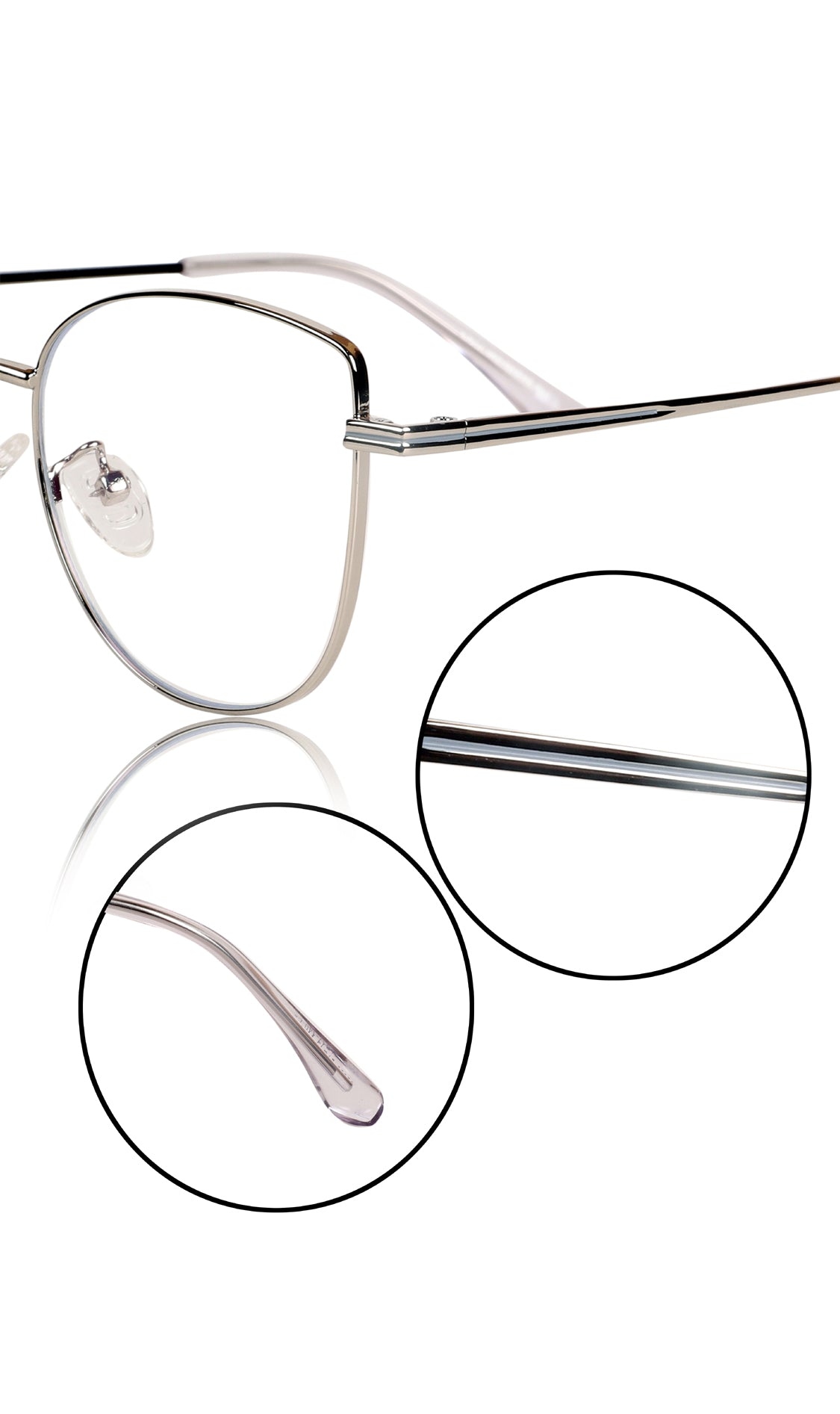 Jodykoes® Premium Series Cat Eye Metal Designer Frame Women Spectacle | Fashionable Blu Cut Anti Glare Eyeglasses For Computer, Mobile Phone and Blue Rays Protection Eyewear (Silver) - Jodykoes ®