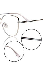 Jodykoes® Premium Series Cat Eye Metal Designer Frame Women Spectacle | Fashionable Blu Cut Anti Glare Eyeglasses For Computer, Mobile Phone and Blue Rays Protection Eyewear (Silver)