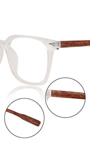 Jodykoes® Premium Series Woodern Finish collection Square Spectacle Frame | Fashionable Eyeglasses Eyewear for Men and Women (White Wood)