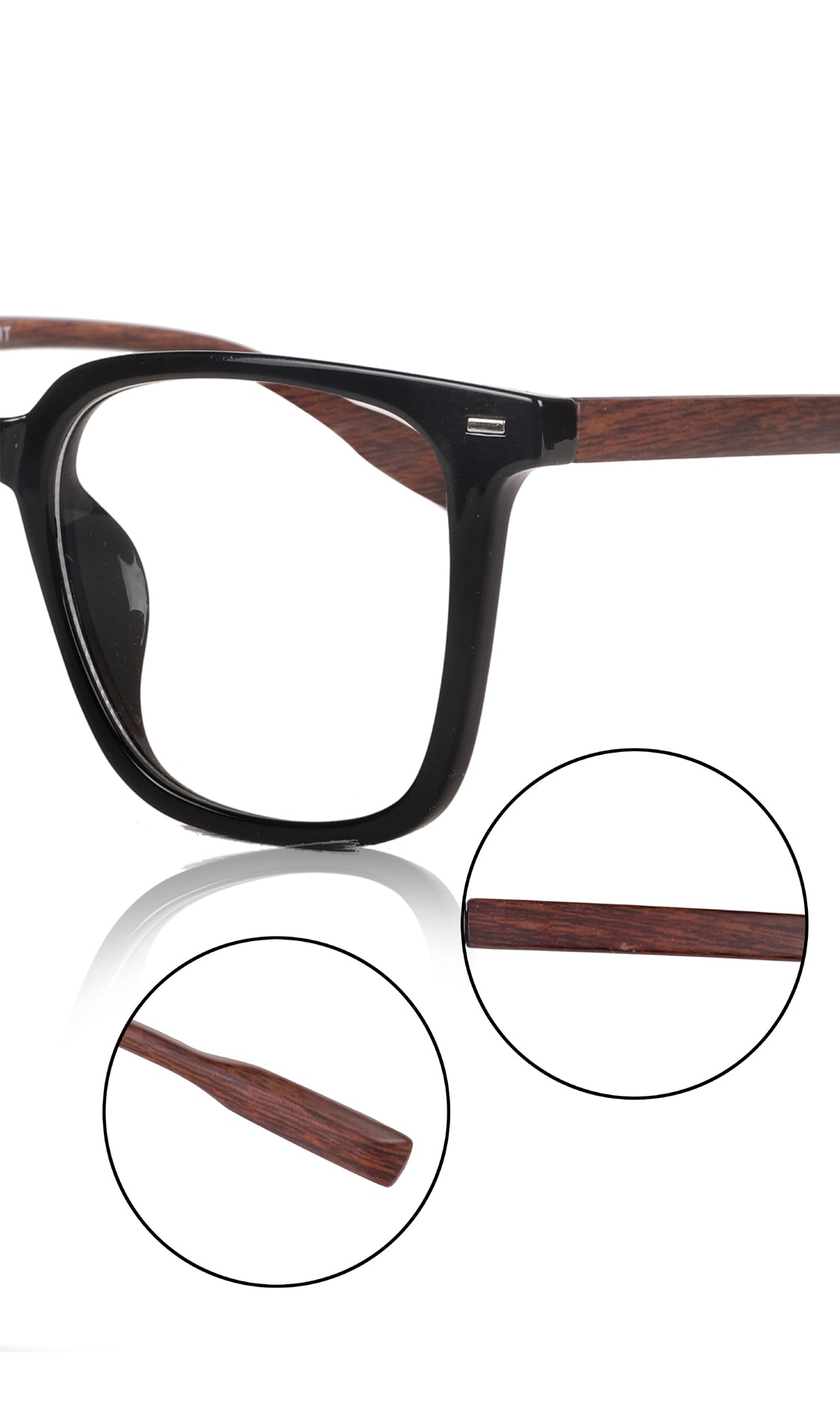 Jodykoes® Premium Series Woodern Finish collection Square Spectacle Frame | Fashionable Eyeglasses Eyewear for Men and Women (Black Wood)