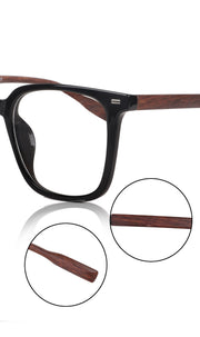 Jodykoes® Premium Series Woodern Finish collection Square Spectacle Frame | Fashionable Eyeglasses Eyewear for Men and Women (Black Wood)