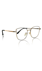 Jodykoes® Premium Series Cat Eye Metal Designer Frame Women Spectacle | Fashionable Blu Cut Anti Glare Eyeglasses For Computer, Mobile Phone and Blue Rays Protection Eyewear (Black and Gold)