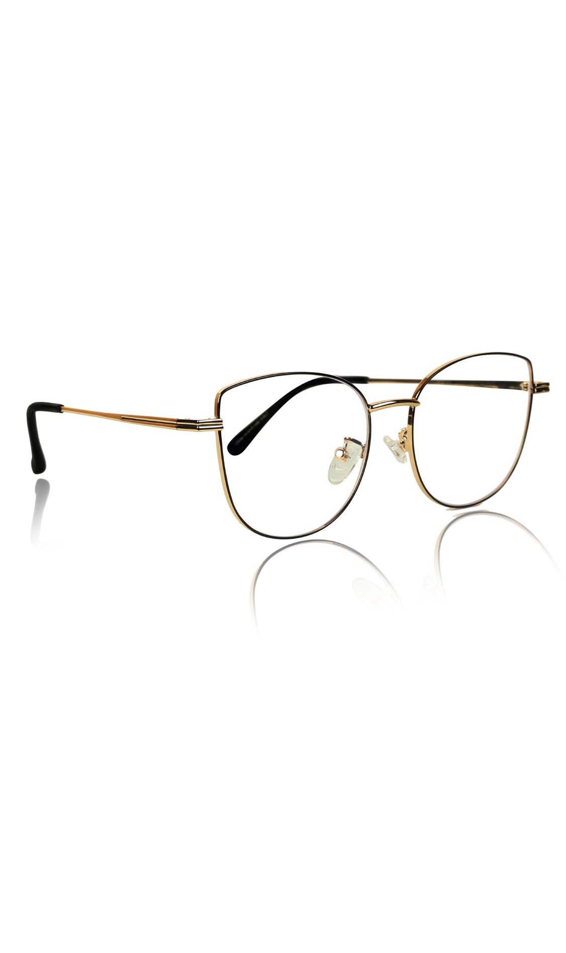 Jodykoes® Premium Series Cat Eye Metal Designer Frame Women Spectacle | Fashionable Blu Cut Anti Glare Eyeglasses For Computer, Mobile Phone and Blue Rays Protection Eyewear (Black and Gold)