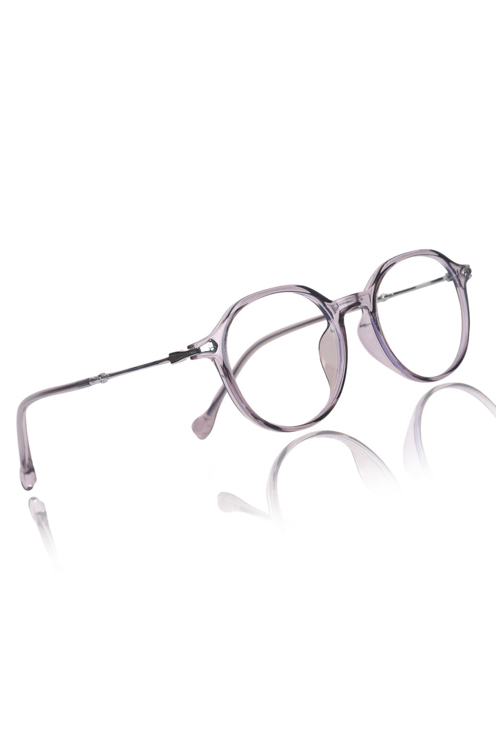 Jodykoes® Pure TR Round Plastic Frame With Metal Arms Fashionable Eyewear Spectacles | Blu cut and Anti Glare Computer Protection Eyeglasses Frame for Women (Grey)