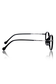 Jodykoes® Pure TR Round Plastic Frame With Metal Arms Fashionable Eyewear Spectacles | Blu cut and Anti Glare Computer Protection Eyeglasses Frame for Women (Black)