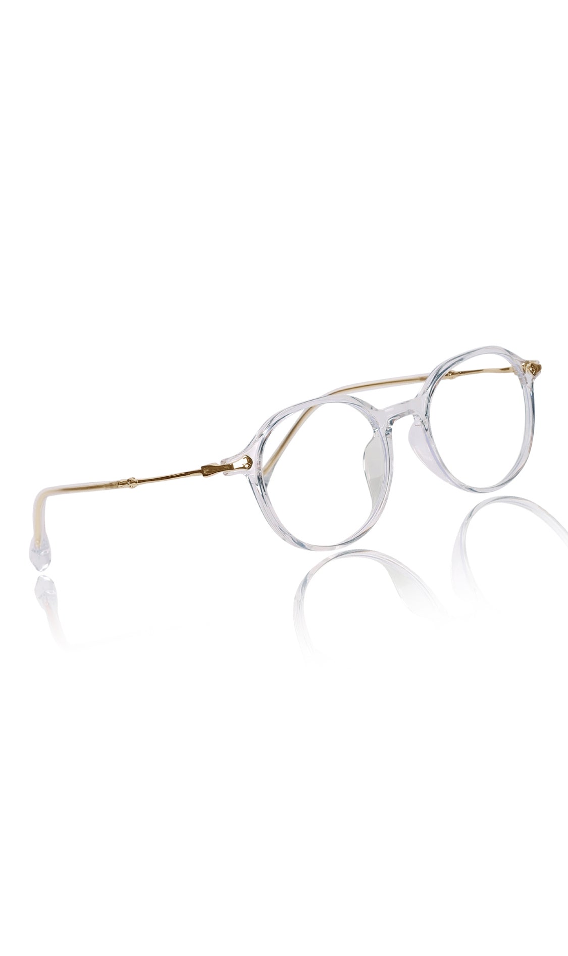 Jodykoes® Pure TR Round Plastic Frame With Metal Arms Fashionable Eyewear Spectacles | Blu cut and Anti Glare Computer Protection Eyeglasses Frame for Women (Transparent)
