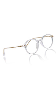 Jodykoes® Pure TR Round Plastic Frame With Metal Arms Fashionable Eyewear Spectacles | Blu cut and Anti Glare Computer Protection Eyeglasses Frame for Women (Transparent)