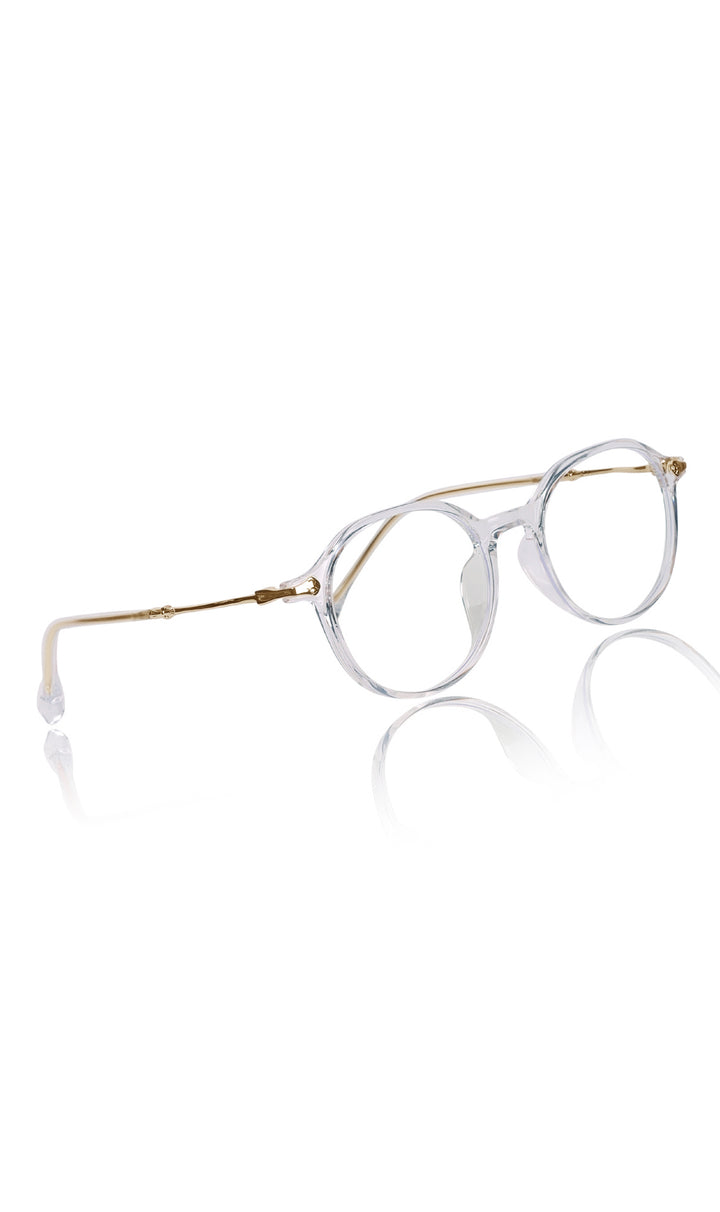 Jodykoes® Pure TR Round Plastic Frame With Metal Arms Fashionable Eyewear Spectacles | Blu cut and Anti Glare Computer Protection Eyeglasses Frame for Women (Transparent)