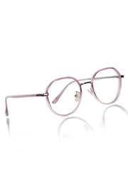 Jodykoes® Pure TR Metal and Plastic Combination Round Flat-Top Spectacle Frame | Blu cut and Anti Glare Computer Mobile Phone Protection Eyewear Eyeglasses (Wild Rose)