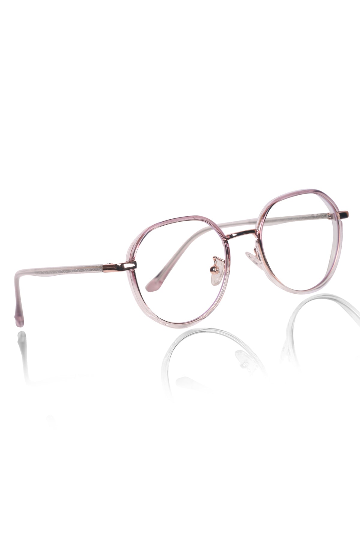 Jodykoes® Pure TR Metal and Plastic Combination Round Flat-Top Spectacle Frame | Blu cut and Anti Glare Computer Mobile Phone Protection Eyewear Eyeglasses (Wild Rose)