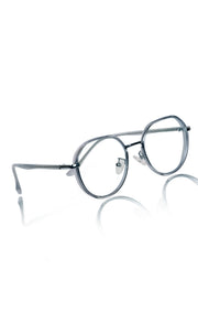 Jodykoes® Pure TR Metal and Plastic Combination Round Flat-Top Spectacle Frame | Blu cut and Anti Glare Computer Mobile Phone Protection Eyewear Eyeglasses (Glass Grey)
