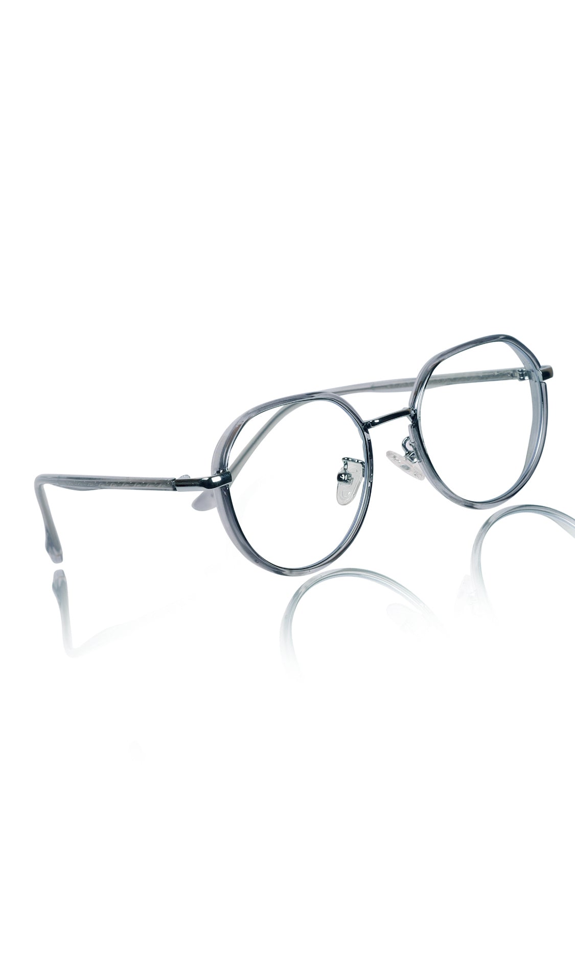 Jodykoes® Pure TR Metal and Plastic Combination Round Flat-Top Spectacle Frame | Blu cut and Anti Glare Computer Mobile Phone Protection Eyewear Eyeglasses (Glass Grey)