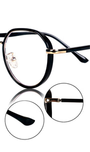 Jodykoes® Pure TR Metal and Plastic Combination Round Flat-Top Spectacle Frame | Blu cut and Anti Glare Computer Mobile Phone Protection Eyewear Eyeglasses (Black Gold)