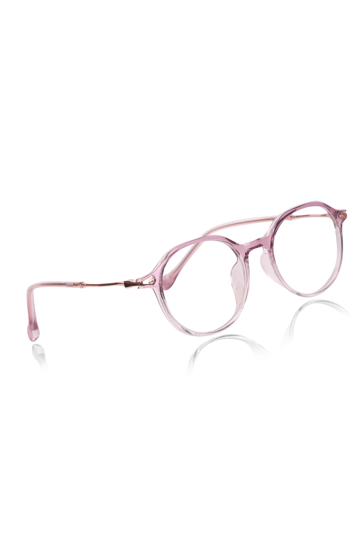 Jodykoes® Pure TR Round Plastic Frame With Metal Arms Fashionable Eyewear Spectacles | Blu cut and Anti Glare Computer Protection Eyeglasses Frame for Women (Pink/Purple)