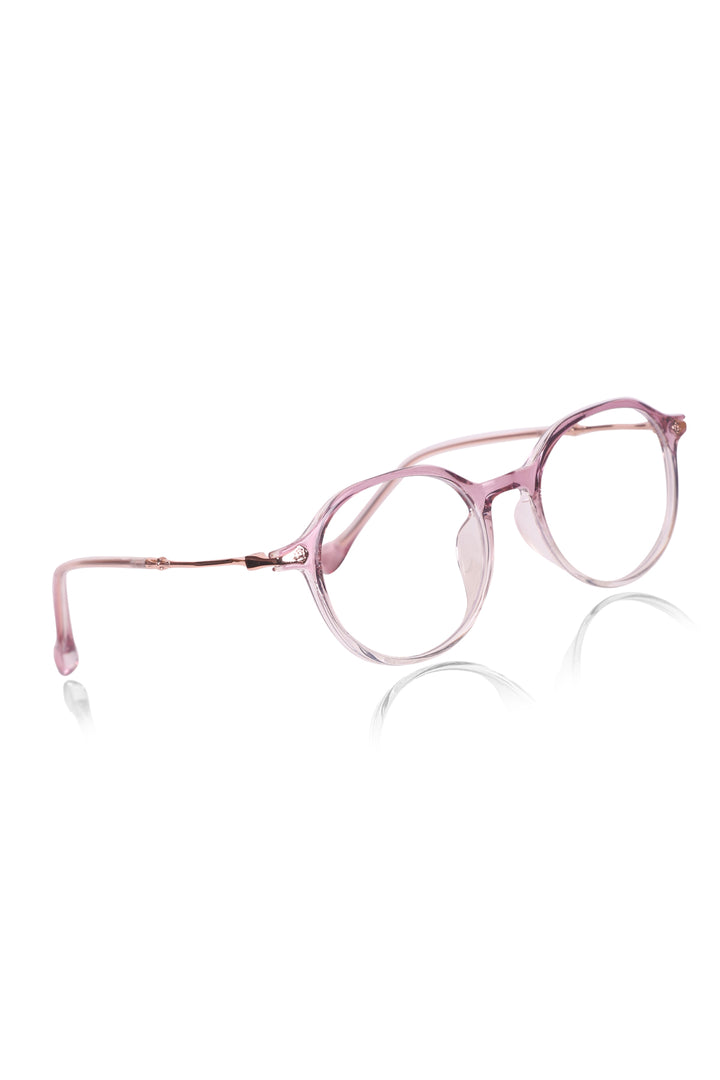 Jodykoes® Pure TR Round Plastic Frame With Metal Arms Fashionable Eyewear Spectacles | Blu cut and Anti Glare Computer Protection Eyeglasses Frame for Women (Pink/Purple)