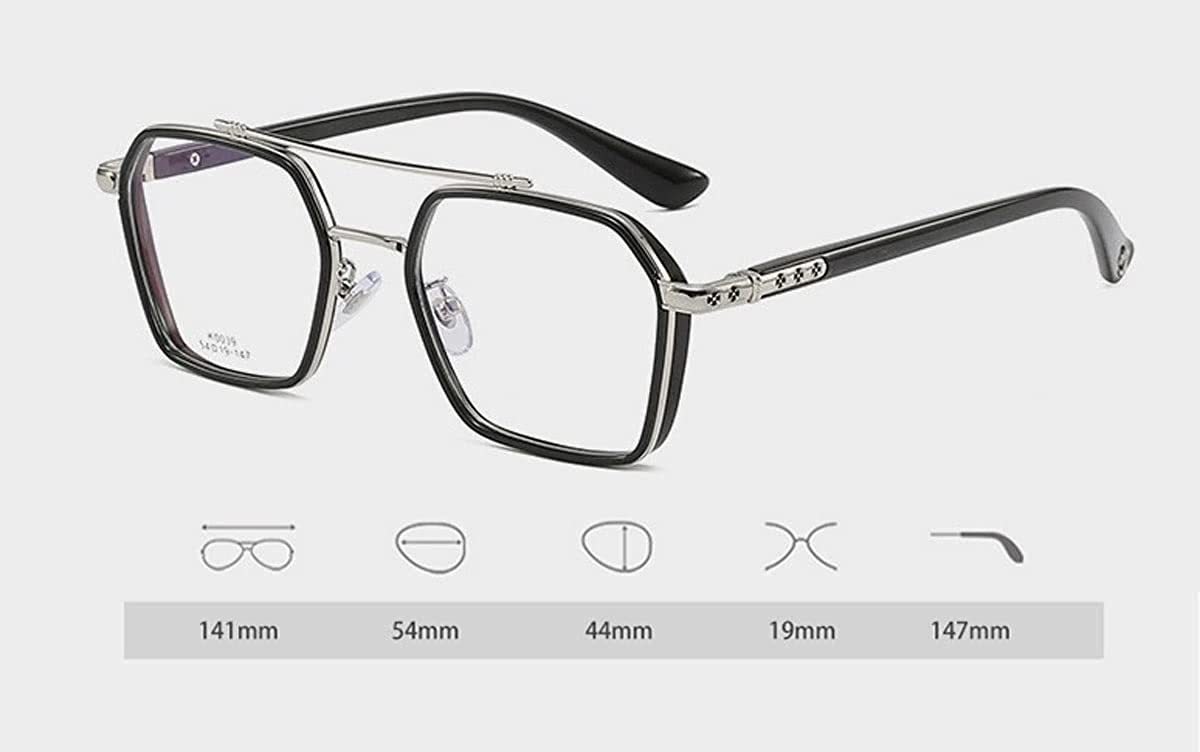 Jodykoes Tony Stark Square Frame Retro Vintage Frame for Men and Women Clear Spectacle Frame (Black & Silver)
