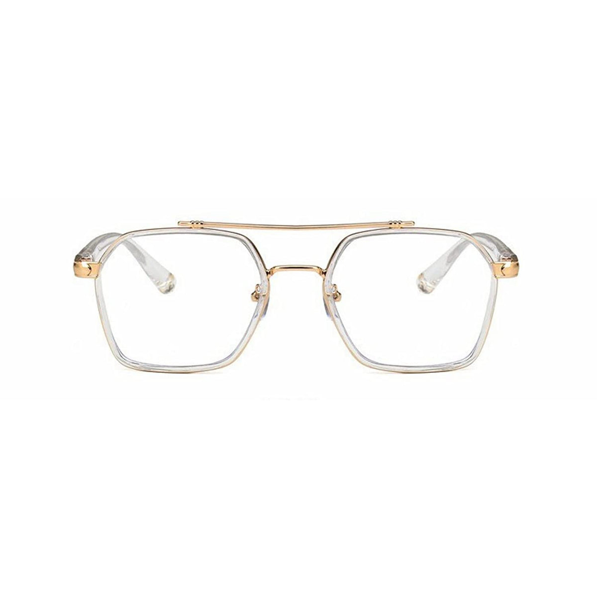 Jodykoes Tony Stark Square Frame Retro Vintage Frame for Men and Women Clear Spectacle Frame (White & Gold)