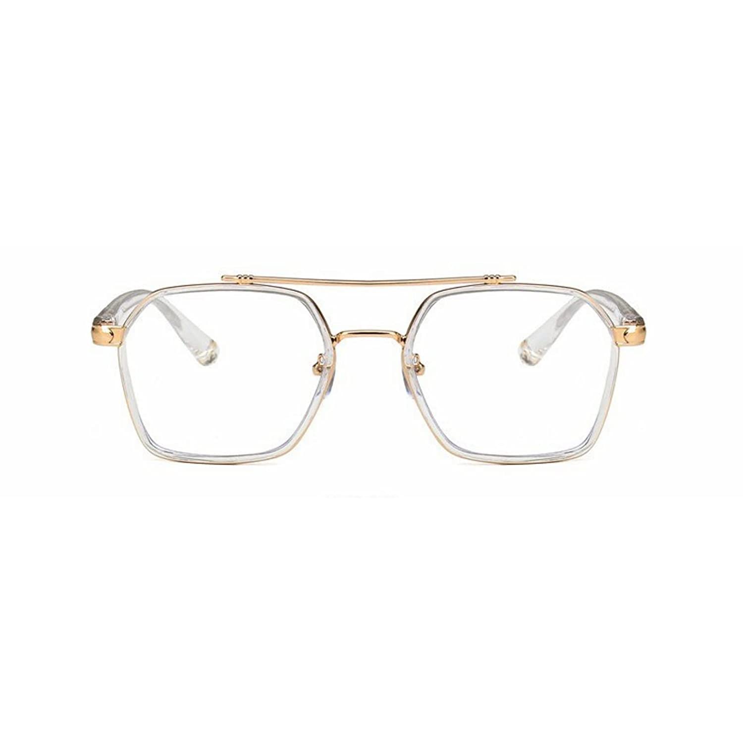 Jodykoes Tony Stark Square Frame Retro Vintage Frame for Men and Women Clear Spectacle Frame (White & Gold)