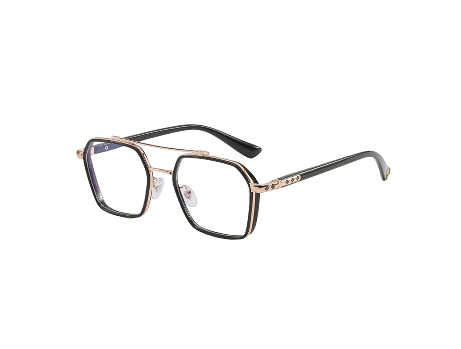Jodykoes Tony Stark Square Frame Retro Vintage Frame for Men and Women Clear Spectacle Frame (Black & Gold)