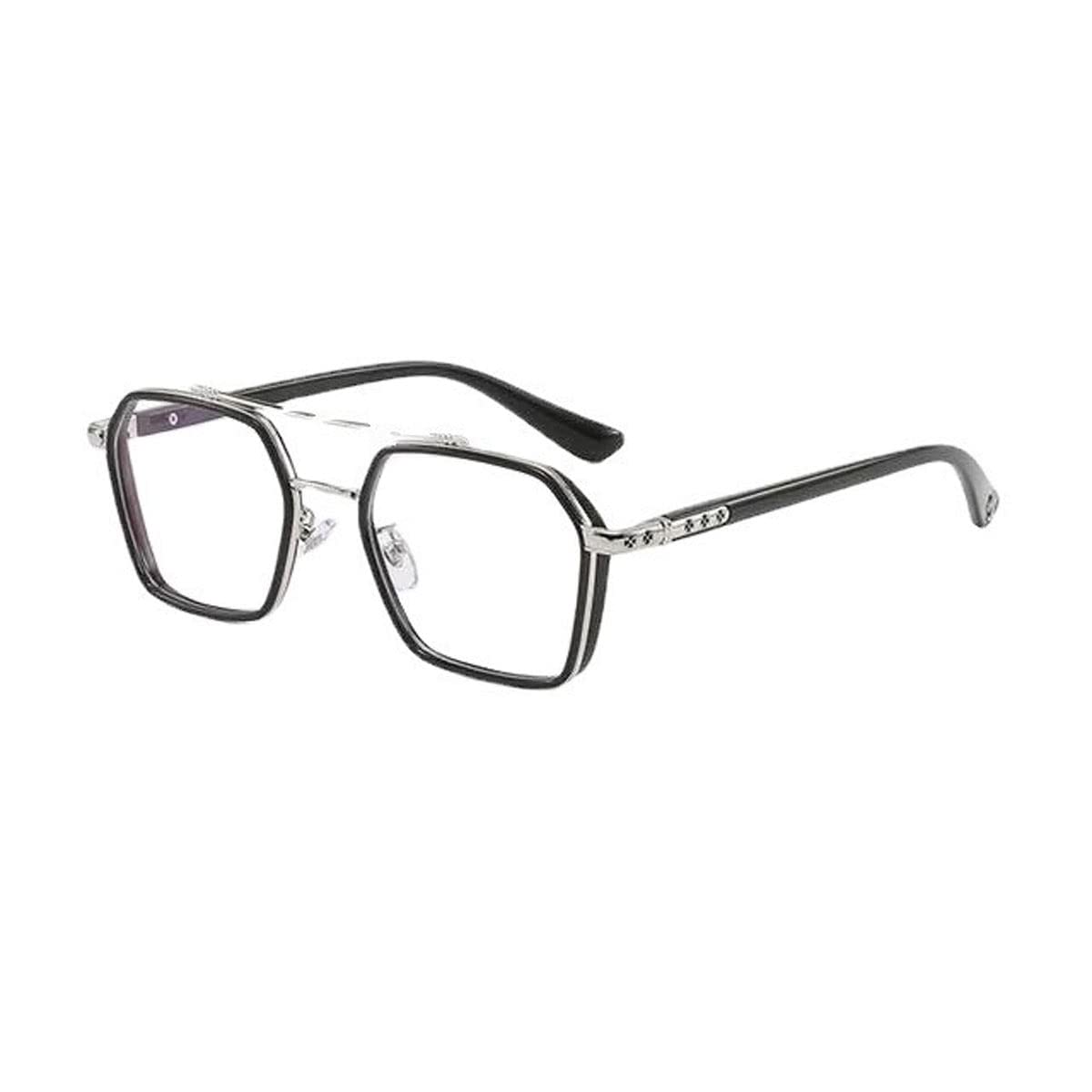 Jodykoes Tony Stark Square Frame Retro Vintage Frame for Men and Women Clear Spectacle Frame (Black & Silver)
