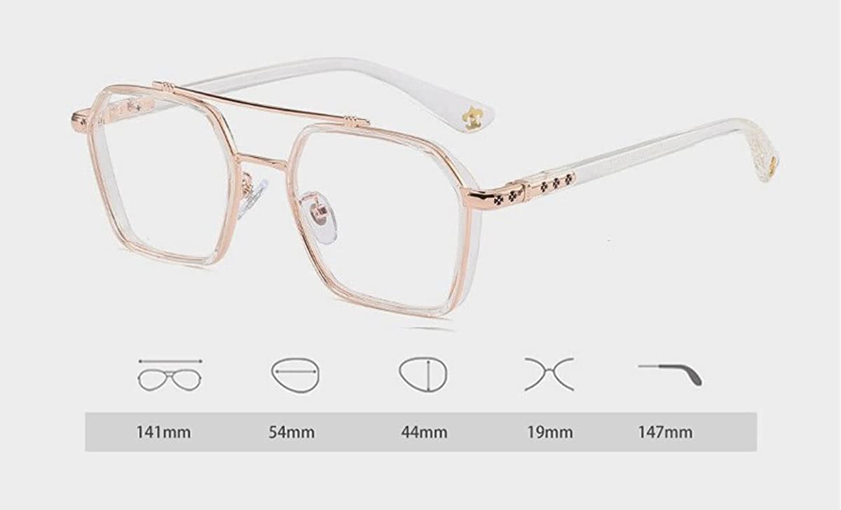 Jodykoes Tony Stark Square Frame Retro Vintage Frame for Men and Women Clear Spectacle Frame (White & Gold)