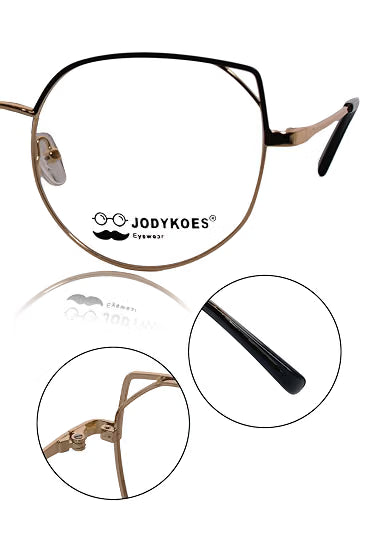 Jodykoes Luxury Pure Titanium Metal Spectacle Eyeglasses | Cat Eye Metal Eyewear Frame ( Green and Gold )