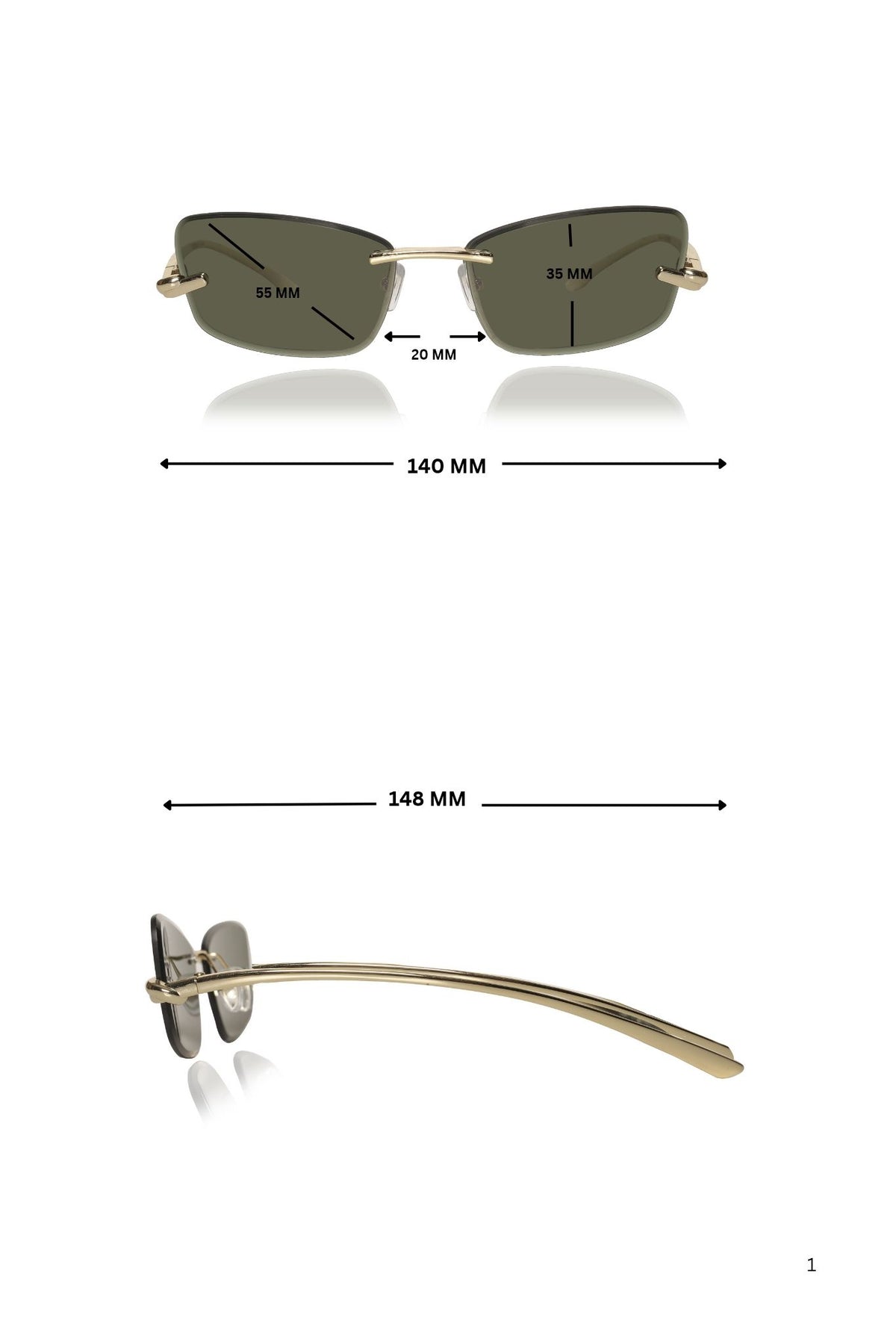 Jodykoes Legacy Gold Cat Eye Rimless Sunglasses With Green Lens