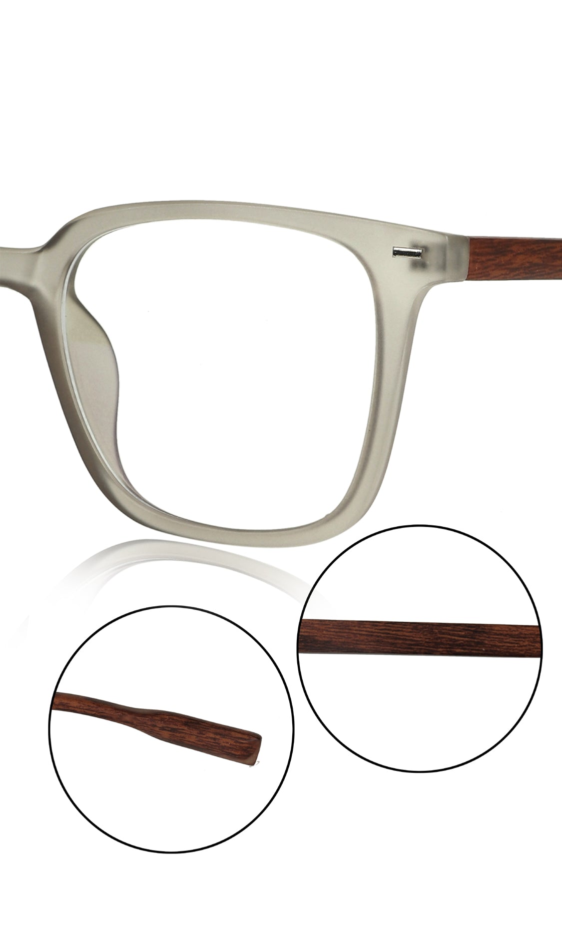 Jodykoes® Premium Series Woodern Finish collection Square Spectacle Frame | Fashionable Eyeglasses Eyewear for Men and Women (Grey Wood)