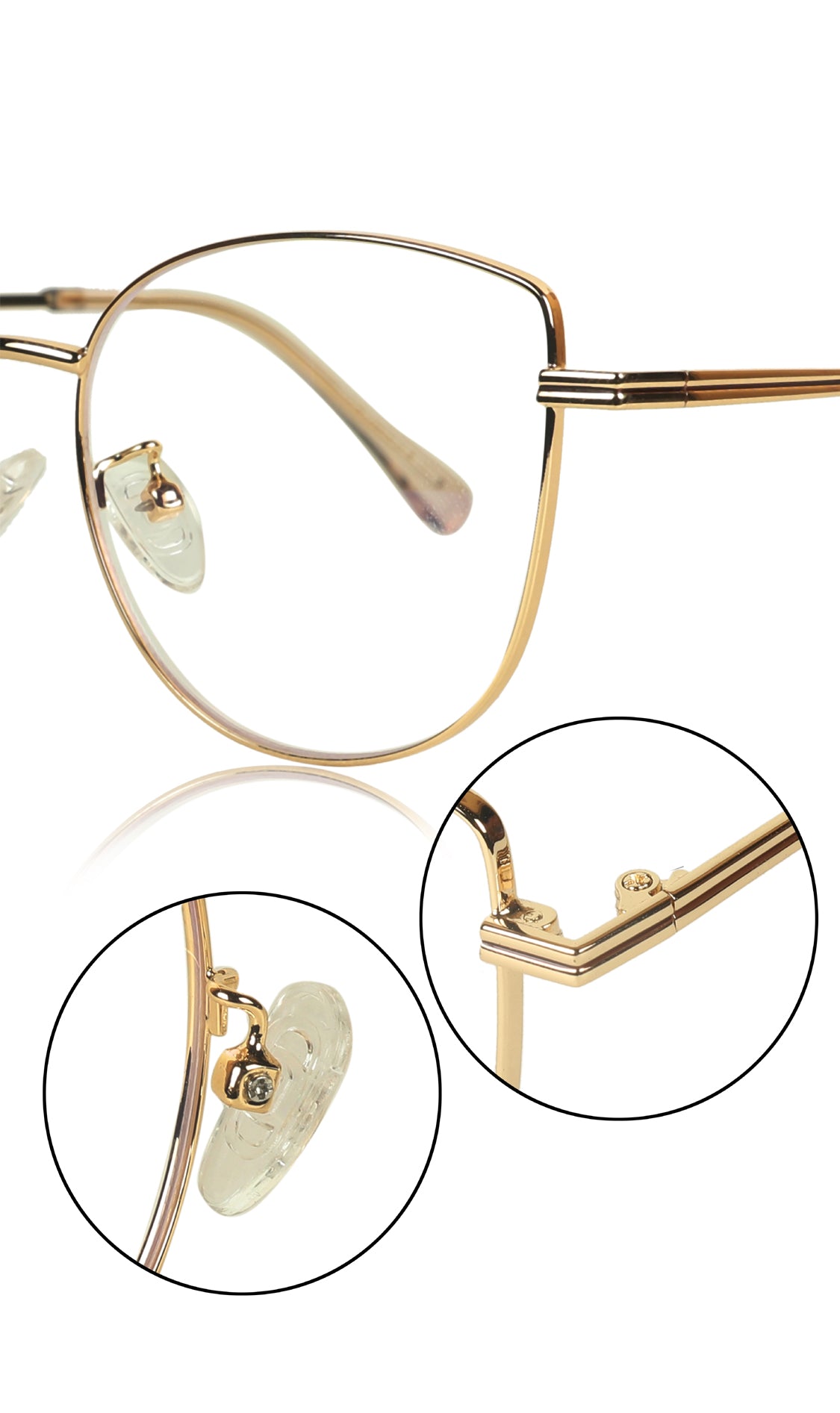 Jodykoes® Premium Series Cat Eye Metal Designer Frame Women Spectacle | Fashionable Blu Cut Anti Glare Eyeglasses For Computer, Mobile Phone and Blue Rays Protection Eyewear (Gold)