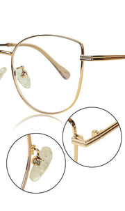 Jodykoes® Premium Series Cat Eye Metal Designer Frame Women Spectacle | Fashionable Blu Cut Anti Glare Eyeglasses For Computer, Mobile Phone and Blue Rays Protection Eyewear (Gold)
