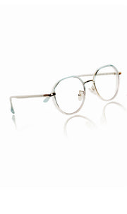 Jodykoes® Pure TR Metal and Plastic Combination Round Flat-Top Spectacle Frame | Blu cut and Anti Glare Computer Mobile Phone Protection Eyewear Eyeglasses (Aqua)