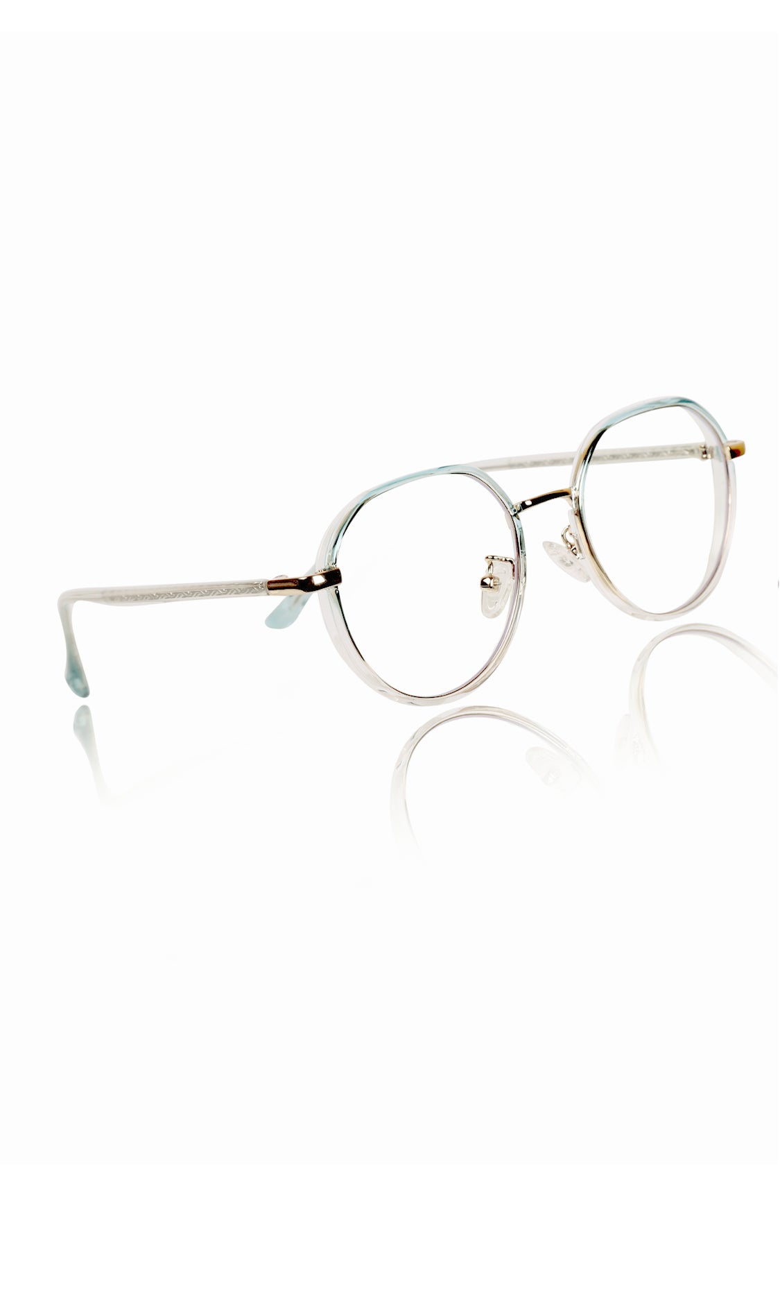 Jodykoes® Pure TR Metal and Plastic Combination Round Flat-Top Spectacle Frame | Blu cut and Anti Glare Computer Mobile Phone Protection Eyewear Eyeglasses (Aqua)