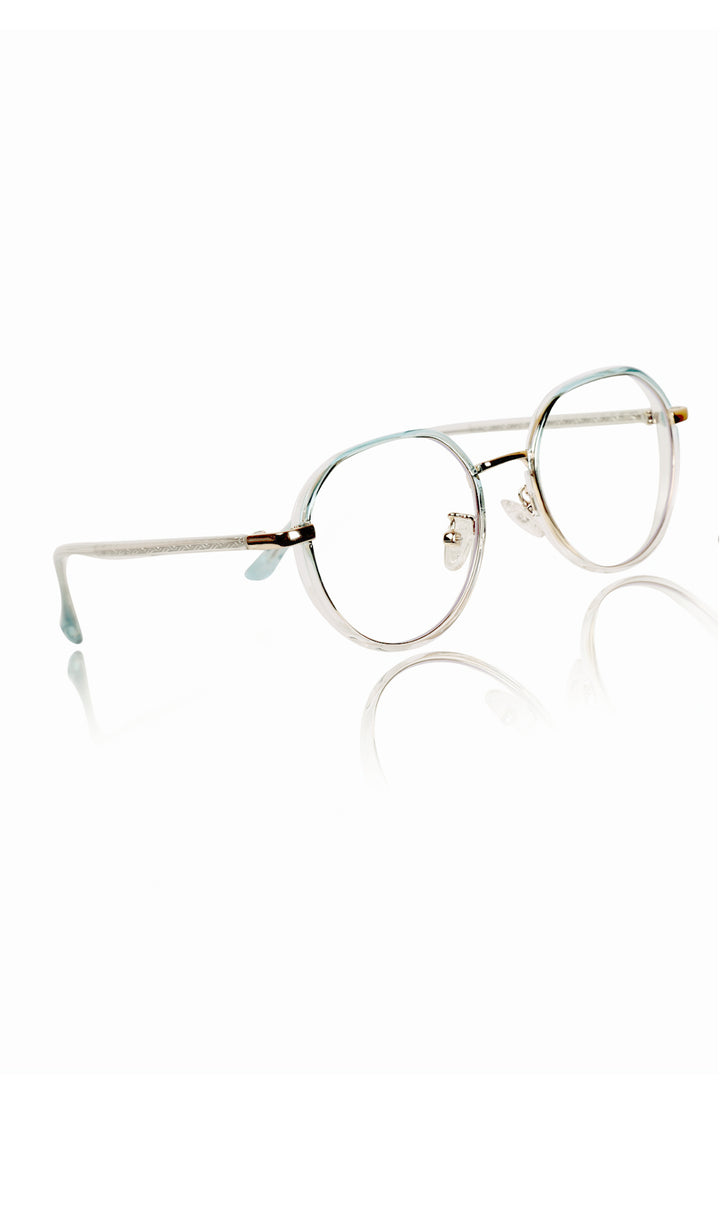 Jodykoes® Pure TR Metal and Plastic Combination Round Flat-Top Spectacle Frame | Blu cut and Anti Glare Computer Mobile Phone Protection Eyewear Eyeglasses (Aqua)