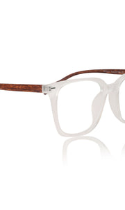 Jodykoes® Premium Series Woodern Finish collection Square Spectacle Frame | Fashionable Eyeglasses Eyewear for Men and Women (White Wood)