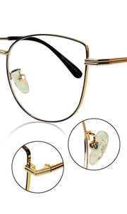 Jodykoes® Premium Series Cat Eye Metal Designer Frame Women Spectacle | Fashionable Blu Cut Anti Glare Eyeglasses For Computer, Mobile Phone and Blue Rays Protection Eyewear (Black and Gold)