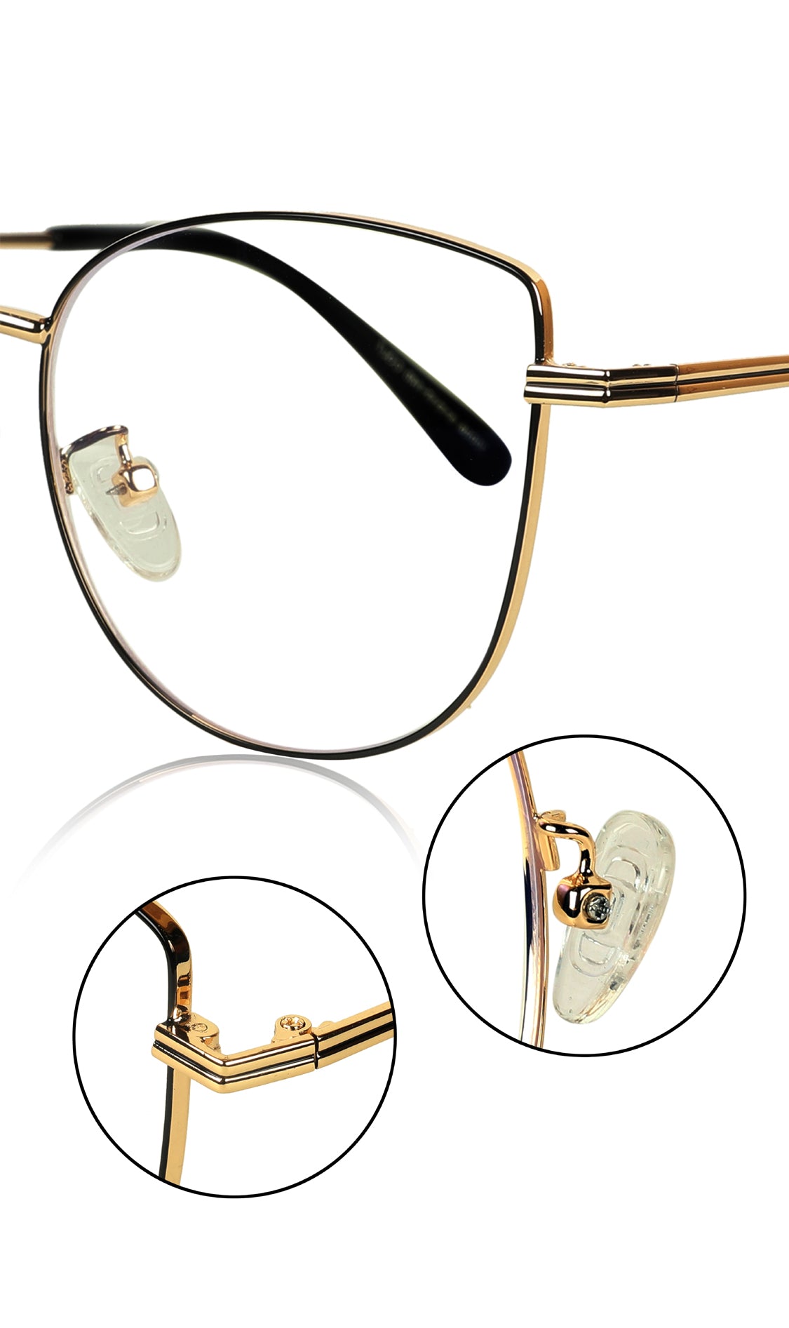 Jodykoes® Premium Series Cat Eye Metal Designer Frame Women Spectacle | Fashionable Blu Cut Anti Glare Eyeglasses For Computer, Mobile Phone and Blue Rays Protection Eyewear (Black and Gold)